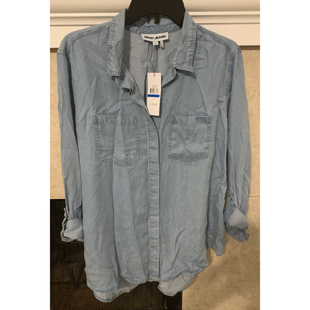 DKNY Jeans Women's Long-Sleeve Shirt, Blue, Size XL